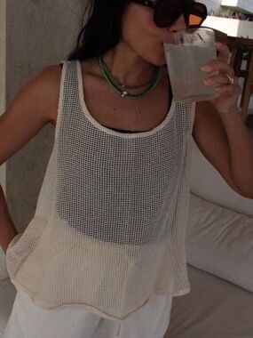Na Nin Marni Netted Cotton Tank – White (One Size) | Made in USA